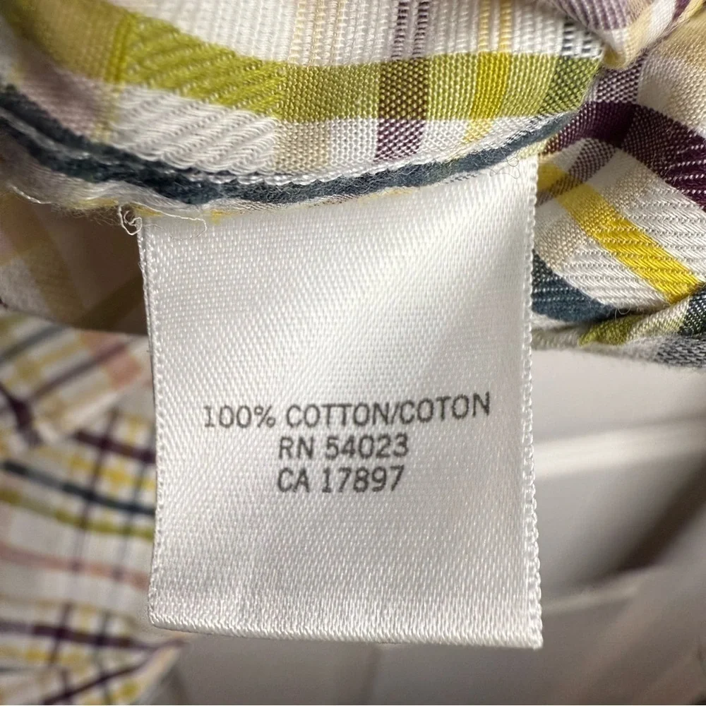 Banana Republic Men’s Large Long Sleeved Button Down Cream with Color Plaid GUC
